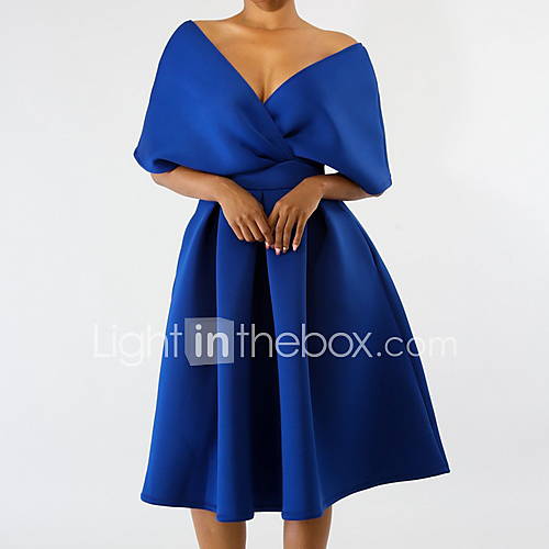 Dames Slank Overhemd Jurk Ruche V Hals Tot De Knie huismerk kopen in de aanbieding