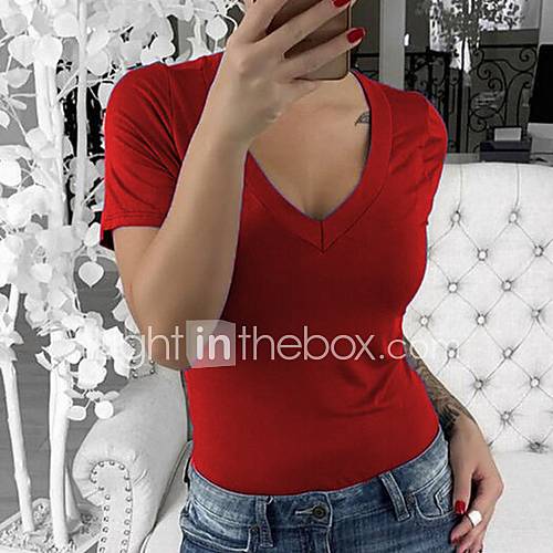 Dames T Shirt Effen V Hals Rood Xxxl Lente Zomer Herfst Winter huismerk kopen in de aanbieding Dames T Shirt Effen V Hals Rood Xxxl Lente Zomer Herfst Winter huismerk kopen in de aanbieding