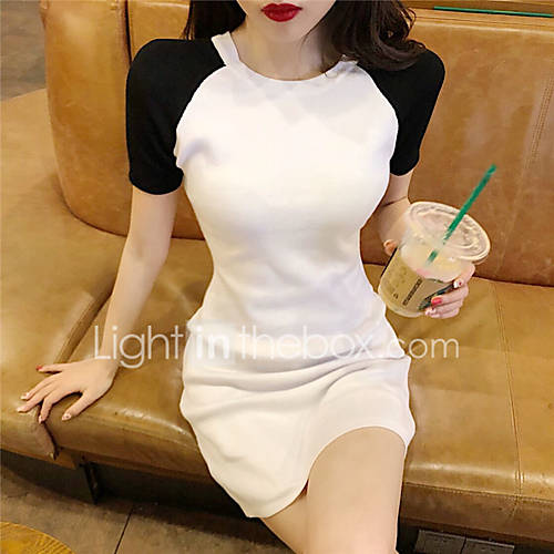 Dames Standaard Bodycon Jurk Kleurenblok Patchwork Boven De Knie huismerk kopen in de aanbieding