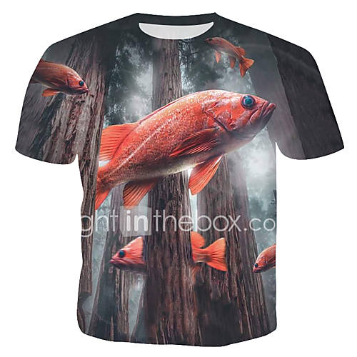 Heren Print T Shirt Kleurenblok 3D Dier Grijs Xl huismerk kopen in de aanbieding