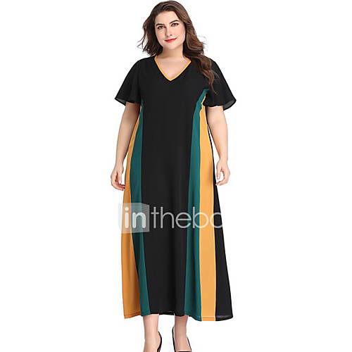 Dames Standaard A Lijn Jurk Kleurenblok Maxi huismerk kopen in de aanbieding