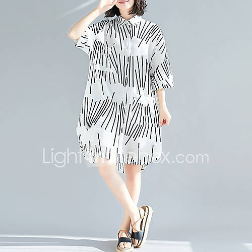 Dames Ruimvallend Overhemd Jurk Overhemdkraag Tot De Knie huismerk kopen in de aanbieding