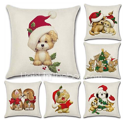 1 Stk Katoen Linnen Kussenhoes Hond Dier Modieus Kerstmis Kussen Gooien huismerk kopen in de aanbieding