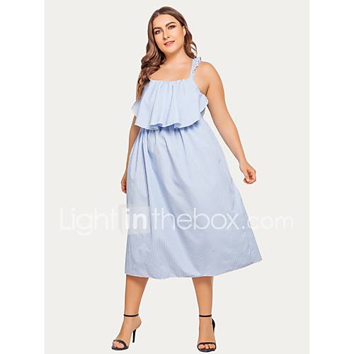 Dames Grote Maten Katoen Ruimvallend Wijd Uitlopend Jurk Bandje Midi huismerk kopen in de aanbieding