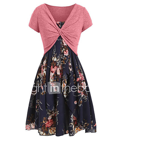 Dames Standaard Tweedelig Jurk Bloemen Patchwork Print Midi huismerk kopen in de aanbieding Dames Standaard Tweedelig Jurk Bloemen Patchwork Print Midi huismerk kopen in de aanbieding