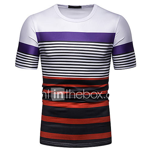 Heren Print T Shirt Gestreept Kleurenblok Oranje huismerk kopen in de aanbieding