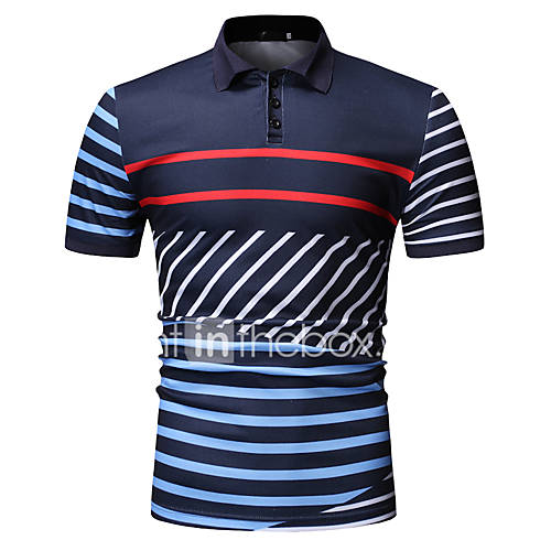 Heren Print Polo Gestreept Kleurenblok Wit Xl huismerk kopen in de aanbieding