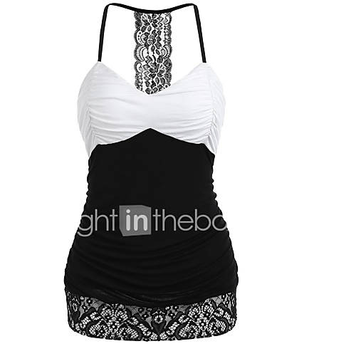 Dames Kant Blote Rug Patchwork Singlet Kleurenblok Wit huismerk kopen in de aanbieding