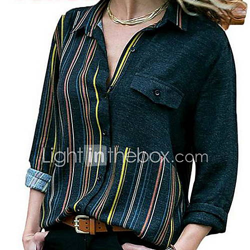 Dames Grote Maten Overhemd Kleurenblok Overhemdkraag huismerk kopen in de aanbieding