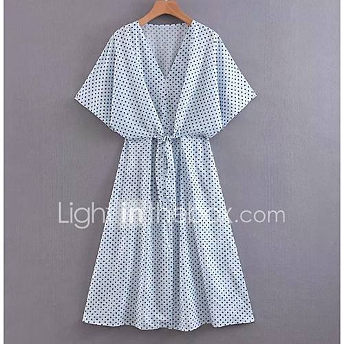 Dames Standaard A Lijn Schede Jurk Polka Dot Tot De Knie huismerk kopen in de aanbieding