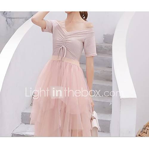 Dames Skinny Wijd Uitlopend Jurk V Hals Tot De Knie huismerk kopen in de aanbieding