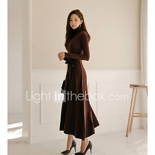 Dames Slank Schede Jurk Strakke Ronde Hals Midi huismerk kopen in de aanbieding