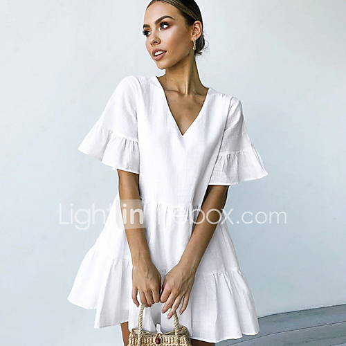 Dames A Lijn Jurk Effen Patchwork Boven De Knie huismerk kopen in de aanbieding