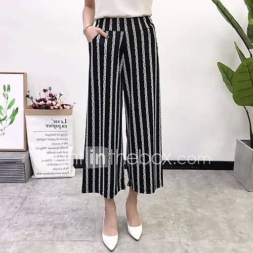 Dames Standaard Breedbeen Broek Gestreept Plaid Geruit Wit huismerk kopen in de aanbieding