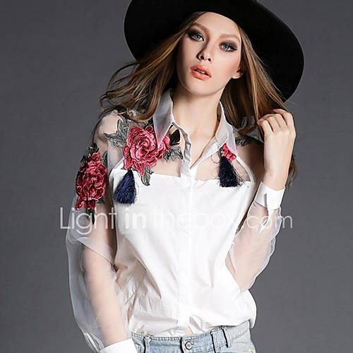 Dames Geborduurd Overhemd Grafisch Blauw Xl huismerk kopen in de aanbieding