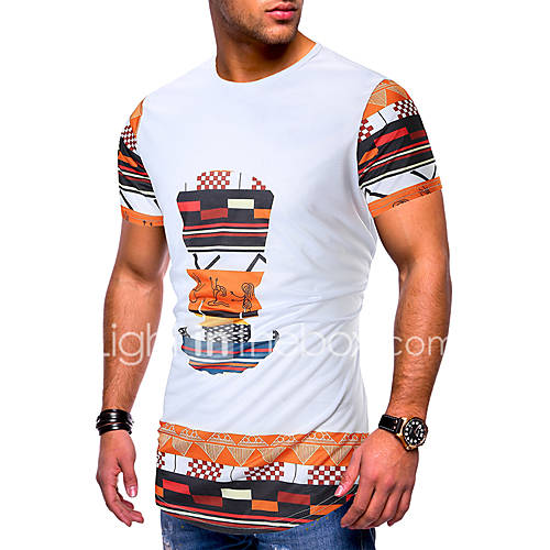 Heren Patchwork Print T Shirt Geometrisch Grafisch Wit huismerk kopen in de aanbieding Heren Patchwork Print T Shirt Geometrisch Grafisch Wit huismerk kopen in de aanbieding