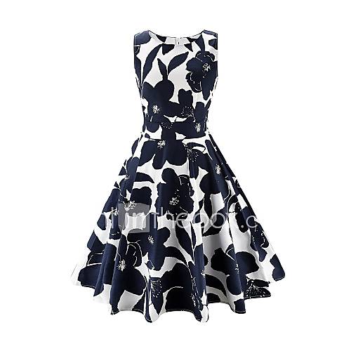 Dames Vintage Standaard Wijd Uitlopend Jurk Bloemen Print Midi huismerk kopen in de aanbieding Dames Vintage Standaard Wijd Uitlopend Jurk Bloemen Print Midi huismerk kopen in de aanbieding
