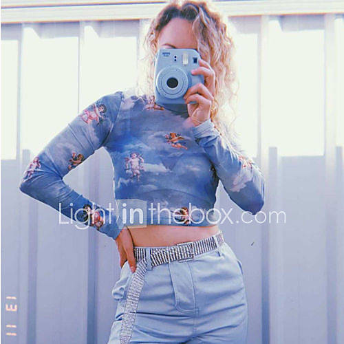 Dames Netstof Print T Shirt Portret Blauw huismerk kopen in de aanbieding Dames Netstof Print T Shirt Portret Blauw huismerk kopen in de aanbieding