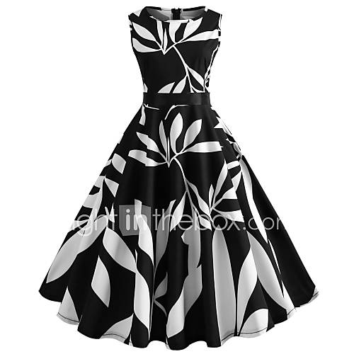 Dames Vintage Schede Jurk Geometrisch Print Tot De Knie huismerk kopen in de aanbieding