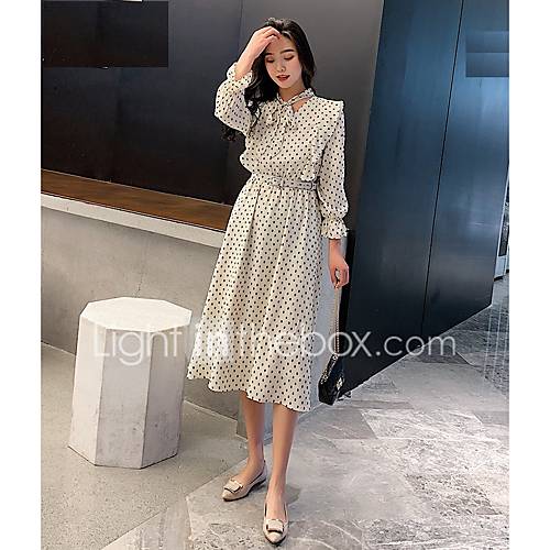 Dames Street Chic Wijd Uitlopend Jurk Polka Dot Veters Midi huismerk kopen in de aanbieding