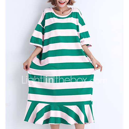 Dames Elegant Recht Jurk Gestreept Ruche Midi huismerk kopen in de aanbieding Dames Elegant Recht Jurk Gestreept Ruche Midi huismerk kopen in de aanbieding
