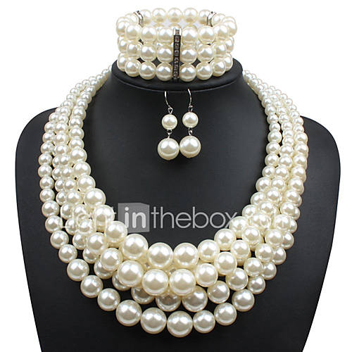 Dames Meetkundig Sieraden Set Imitatieparel Je Vorm Heel Simpel Zoet Modieus Leuke En Mooie Style Elegant Omvatten Bangles Ketting Oorbel Parelketting Licht Zwart Rood Donker Voor Bruiloft Feest huismerk kopen in de aanbieding