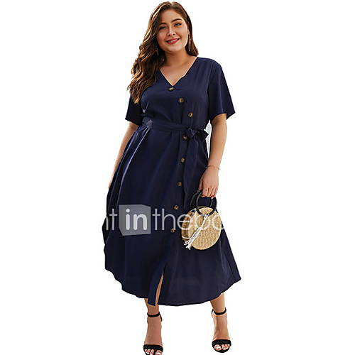 Dames Ruimvallend A Lijn Jurk V Hals Midi huismerk kopen in de aanbieding