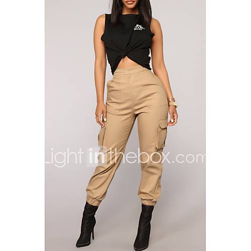 Dames Standaard Street Chic Harem Chinos Zwaar Katoen Broek Effen Zwart huismerk kopen in de aanbieding