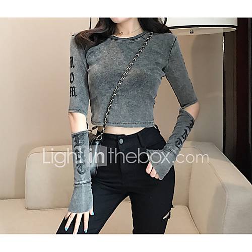 Dames Print T Shirt Letter Grijs Een Maat huismerk kopen in de aanbieding