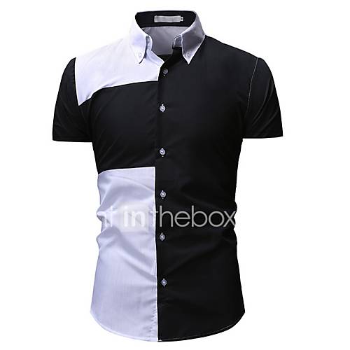 Heren Overhemd Kleurenblok Zwart Xl huismerk kopen in de aanbieding