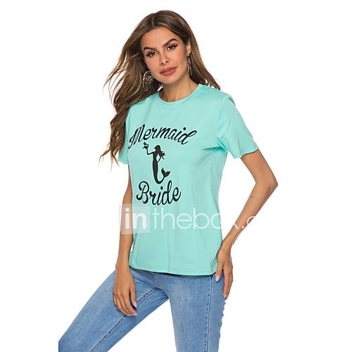 Dames Print T Shirt Cartoon Letter Lichtgroen huismerk kopen in de aanbieding