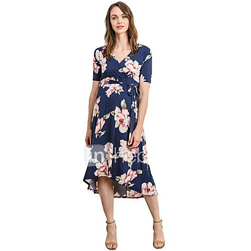 Dames Standaard Wijd Uitlopend Jurk Geometrisch Patchwork Print Asymmetrisch huismerk kopen in de aanbieding