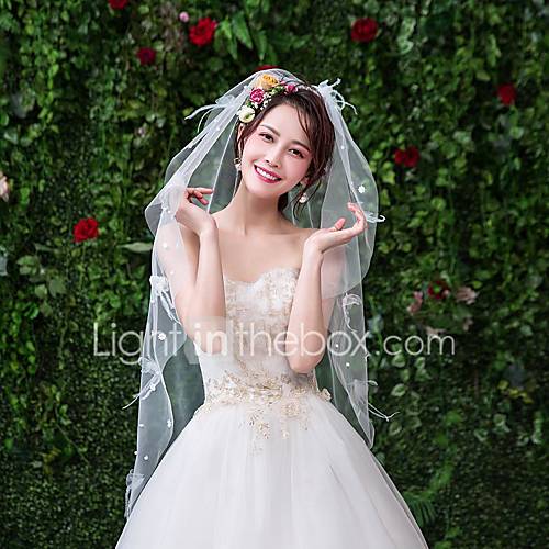 Eenlaags Kant Bruidssluiers Vingertopsluiers Met Appliques Tule huismerk kopen in de aanbieding