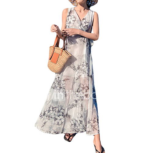 Dames Chiffon Jurk Bloemen Print Maxi huismerk kopen in de aanbieding Dames Chiffon Jurk Bloemen Print Maxi huismerk kopen in de aanbieding