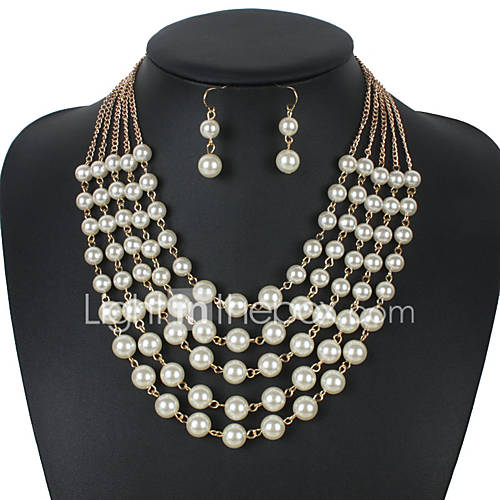 Dames Meetkundig Sieraden Set Imitatieparel Je Vorm Heel Simpel Zoet Modieus Leuke En Mooie Style Elegant Omvatten Ketting Oorbel Parelketting Wit Rood Donker Voor Bruiloft Feest Dagelijks Club huismerk kopen in de aanbieding