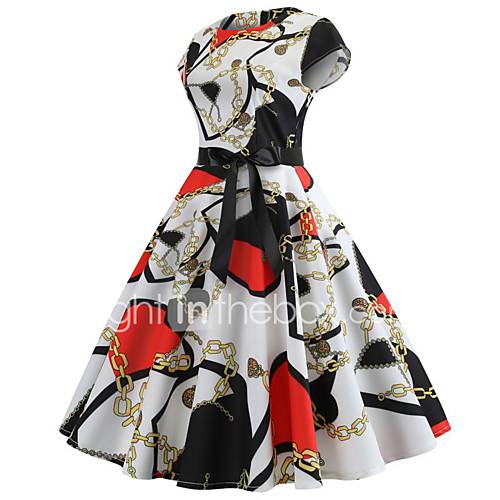 Dames Vintage Wijd Uitlopend Jurk Geometrisch Print Midi huismerk kopen in de aanbieding