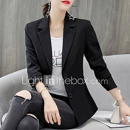 Dames Blazer Effen Ingesneden Revers Polyester Spandex Wit Zwart L Xl Xxl huismerk kopen in de aanbieding Dames Blazer Effen Ingesneden Revers Polyester Spandex Wit Zwart L Xl Xxl huismerk kopen in de aanbieding