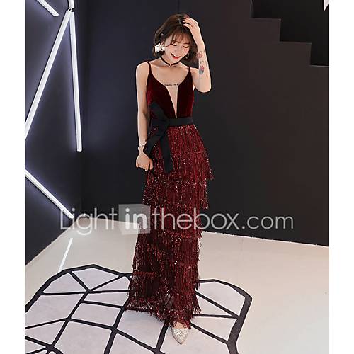 Strak Kolom Scoop Neck Tot De Grond Pailletten Jurk Met Lagen Door Lan Ting Express huismerk kopen in de aanbieding