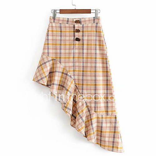 Asymmetrische Lijnrokjes Voor Dames Geruit huismerk kopen in de aanbieding