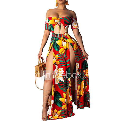 Dames Standaard Wijd Uitlopend Jurk Bloemen Patchwork Asymmetrisch huismerk kopen in de aanbieding