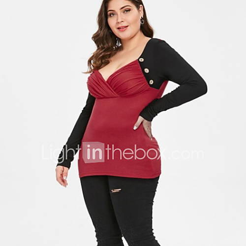 Dames Patchwork T Shirt Kleurenblok Rood Xxl huismerk kopen in de aanbieding