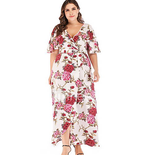 Dames Maxi Swing Jurk V Hals Wit Zwart Navy Blauw Xl Xxl Xxxl Xxxxl huismerk kopen in de aanbieding