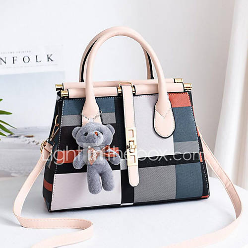 Dames Tassen Pu Schoudertas Raster Bruin Donker Rood Marine Blauw huismerk kopen in de aanbieding