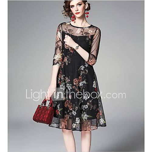 Dames Elegant Schede Wijd Uitlopend Jurk Geometrisch Print Boven De Knie huismerk kopen in de aanbieding