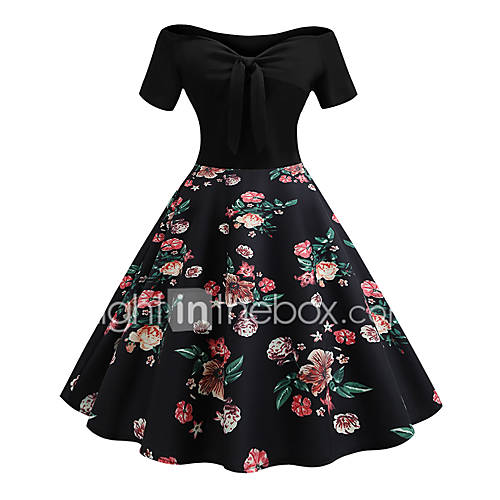 Dames Vintage Wijd Uitlopend Jurk Bloemen Veters Patchwork Print Boven De Knie huismerk kopen in de aanbieding Dames Vintage Wijd Uitlopend Jurk Bloemen Veters Patchwork Print Boven De Knie huismerk kopen in de aanbieding