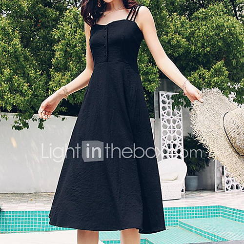 Dames Slank Klein En Zwart Jurk Bandje Midi huismerk kopen in de aanbieding