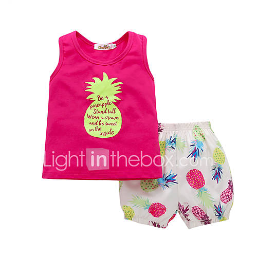 Baby Meisjes Actief Standaard Fruit Print Mouwloos Normaal Katoen Kledingset Rood huismerk kopen in de aanbieding