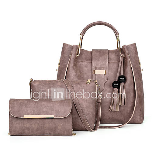 Dames Tassen Pu Zak Set 3 Stuks Purse Knopen Effen Kleur Blozend Roze Grijs Bruin huismerk kopen in de aanbieding