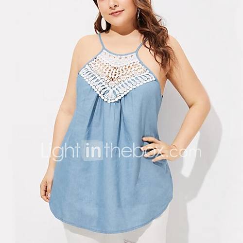 Dames Denim Singlet Kleurenblok Licht Blauw Xxl huismerk kopen in de aanbieding