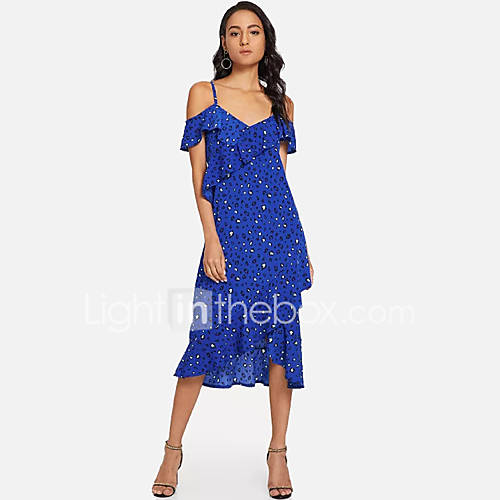 Dames Boho Schede T Shirt Wijd Uitlopend Jurk Polka Dot Print Asymmetrisch huismerk kopen in de aanbieding